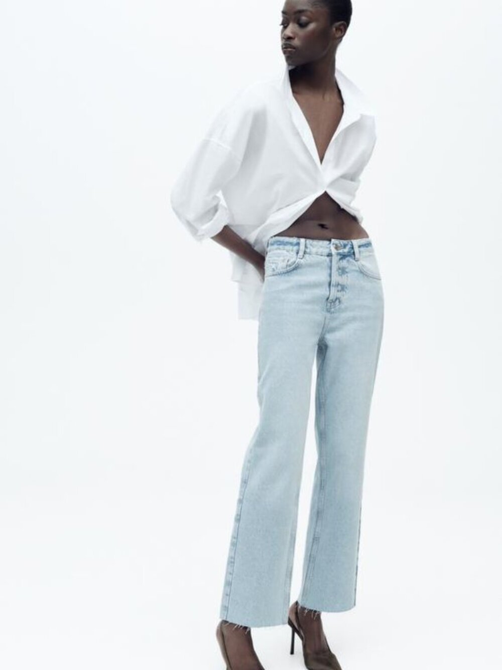 ZARA High Rise Straight Leg Ankle Rigid Size 2 USA 34 EUR 24 MEX Light Wash Jean